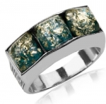 Blue Green Amber Sterling Silver Square Designer Ring Sizes 5,6,7,8,9,10,11,12