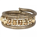 Heirloom Finds Bronze Wrap Bracelet with Faceted Gold Beads and Crystal Accents