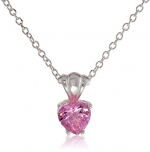 Disney Princess Girl's Sterling Silver Pink Cubic Zirconia Heart Pendant Necklace and Chain, 18