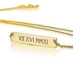 Roman Numeral Bar Necklace Personalized Name Necklace Sterling Silver 18k Gold Plated- Custom Made Any Name (16 Inches)