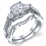 Sterling Silver Wedding Engagement Ring Set with Cubic Zirconia CZ Size 6