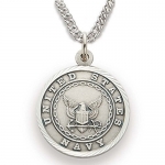 Sterling Silver 3/4 Round Engraved U.S. Navy Medal w/ St. Michael on Back on 20 Chain