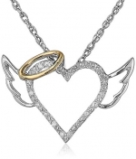 Sterling Silver and 14k Yellow Gold Diamond Winged Halo Heart Pendant Necklace, 18