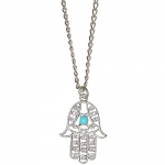Nickel Free Mystical! Filigree Hamsa Necklace, Turquoise Epoxy, Made in USA!, in Silver Tone with Matte Finish