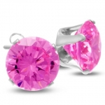 SuperJeweler A01222 4Ct Diamond Size Pink Cubic Zirconia Stud Earrings, Sterling Silver