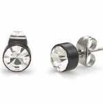 Mens Stud Earrings Stainless Steel Cz Cubic Zirconium (Black Silver)