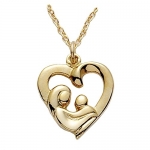 5/8 14k Gold Plating Over Sterling Silver Pierced Mother and Child Heart Necklace on 18 Chain