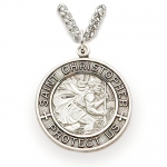 1 Sterling Silver Round Engraved St. Christopher Medal on 24 Chain
