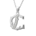 Men's Sterling Silver Alphabet Initial Letter C Diamond Pendant Necklace (HI, I, 0.07 carat)