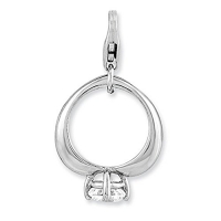 925 Sterling Silver 3D Rounded Betrothal Ring with CZ Dangling Charm