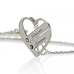 Love Pendant Heart Necklace with Birthstones - Birthstone Heart Necklace - Custom Made with Any Names (20 Inches)