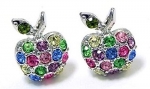 Pink, Blue Green Purple Multicolor Crystal Apple Stud 1/2 Stud Earrings Gift Boxed Jewelry