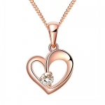 925 Sterling Silver Rhodium Plated Rose Gold Heart Shaped Cubic Zirconia Pendant including 16 - 18' Curb Chain