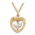 5/8 10k Gold Filled Pierced Holy Spirit 2-tone Heart Necklace with Descending Dove on 18 Chain