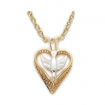 1/2 14k Gold Plated Sterling Silver Holy Spirit Pierced 2-tone Heart Necklace with Descending Dove