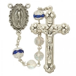 7mm Crystal Blue Our Father Beads and Miraculous Center Rosary