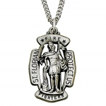 1 Sterling Silver Pierced Firefighter and St. Florian Shield Medal Necklace on 18 Chain