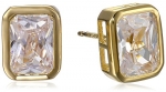 18k Yellow Gold-Plated Sterling Silver and Cubic Zirconia Emerald-Shape Stud Earrings