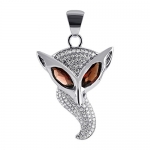 UCPS003 Polished 925 Sterling Silver Marquise Garnet Color and Clear Cubic Zirconia Fox Pendant