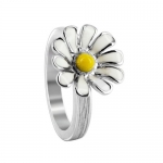 925 Sterling Silver 14mm Daisy Flower with White and Yellow Enamel 3mm Texture finish Band Ring Size 6