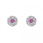 Sterling Silver Rhodium Plated Flower Children Stud Earrings with Screw-back