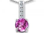 Star K Round 7mm Created Pink Sapphire Pendant Sterling Silver