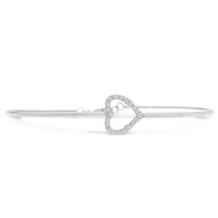 SuperJeweler H111306 Cubic Zirconia Heart Bangle Bracelet Crafted In Solid Sterling Silver