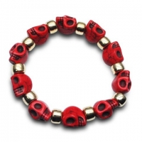 SuperJeweler A00648 Red Skull Bracelet With Gold Accent Beads