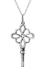 Rhodium Plated Sterling Silver Oxidized Celtic Key Pendant Necklace, 18