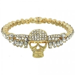 Goldtone Clear Crystal Skull Bangle Bracelet