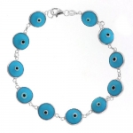 925 Sterling Silver Evil Eye Bracelet Blue 7 Inch B/New