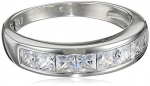 Platinum Plated Sterling Silver Princess-Cut Cubic Zirconia Ring, Size 7
