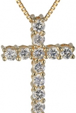 Sterling Silver with Yellow Gold Plating Cubic Zirconia Cross Pendant Necklace, 18