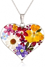 Sterling Silver Multicolor Pressed-Flower Heart Pendant Necklace, 18