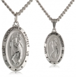 Sterling Silver Parent and Child Oval St. Christopher Medal Set with Stainless Steel Chains, 18 and 24