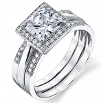 3 in 1 Sterling Silver 925 Princess Cut 1.25 Carat Cubic Zirconia Bridal Set Engagement Ring Wedding Band 5