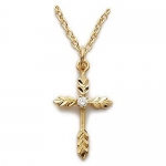 5/8 14k Gold Over Sterling Silver Cross Necklace w/ Wheat Ends & Cubic Zirconia Stone on 18 Chain