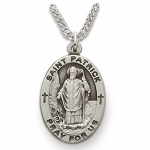 Sterling Silver 7/8 Oval Engraved St. Patrick, Patron of Irishmen Medal on 24 Chain