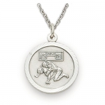 Sterling Silver 3/4 Round Wrestling Medal with Cross on Back on 20 Chain