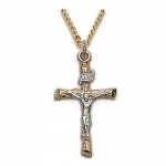 7/8 14k Gold Plating Over Sterling Silver 2-tone Log Crucifix Necklace on 18 Chain
