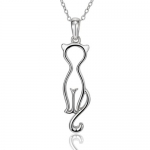 Rhodium-plated .925 Sterling Silver Curious Cat No Stone Pendant on Chain