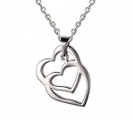 High Polish Stainless Steel Double Heart Pendant Necklace 20 Chain