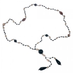 Smoky Quartz Black Agate Gemstones Beads Y Drop Long Necklace Opera Length 28'' Healing Jewelry