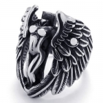 KONOV Jewelry Biker Vintage Stainless Steel Angel Wing Mens Womens Ring, Black Silver, Size 10