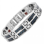 Willis Judd Mens Four Element Titanium Magnetic Bracelet with Blue Carbon Fiber & Free Link Removal Tool