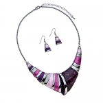 Purple and Pink Silvertone Statement Necklace and Earring Set
