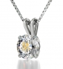 Silver Gemini Necklace - Zodiac Pendant with Inscriptions of 24kt Gold Crystal Cubic Zirconia Gemstone - Birthday Jewelry