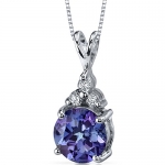 Created Color Change Sapphire Pendant Sterling Silver Rhodium Nickel Finish 3 CZ Accent