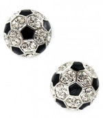Sparkling Crystal Embellished 3/4 Round Soccer Ball Stud Earrings Fashion Jewelry for Teens and Women