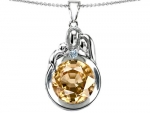 Star K Loving Mother and Father Child Family Pendant Round Simulated Imperial Yellow Topaz